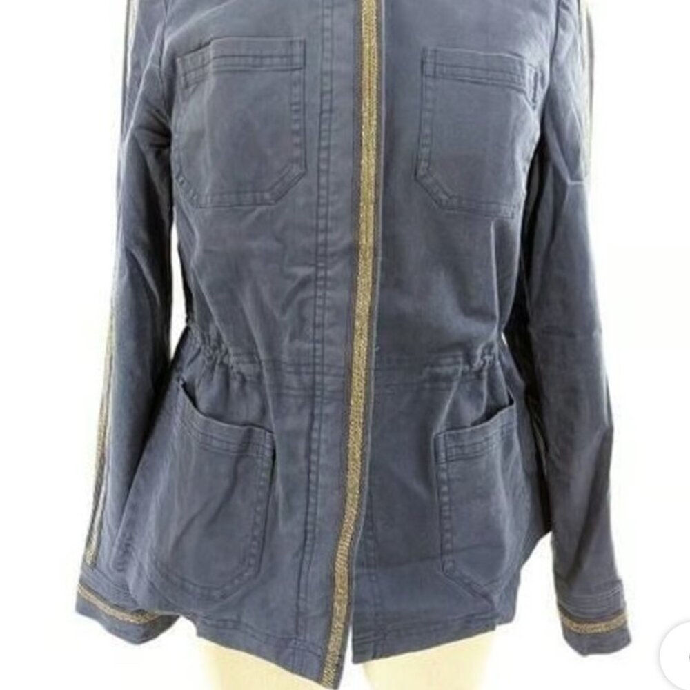 Boden Blue Denim Military collared women jacket with Embellished stripe - Picture 2 of 15